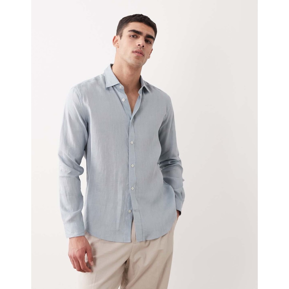 ASOS DESIGN Regular Lightweight Linen Mix Shirt Mens Large Pale Blue New W Tags